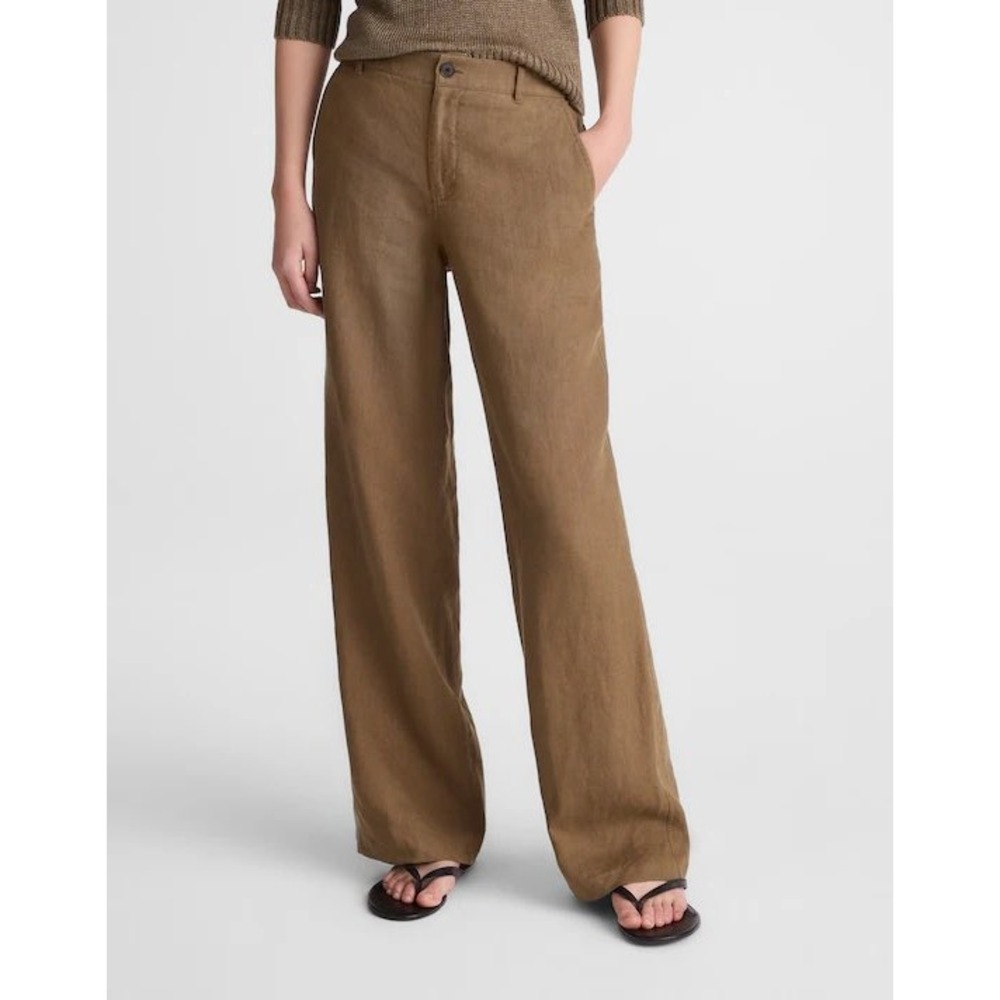 $118 NWT Madewell The Zoe Relaxed Straight Pant in Khaki Linen Size 2 Short